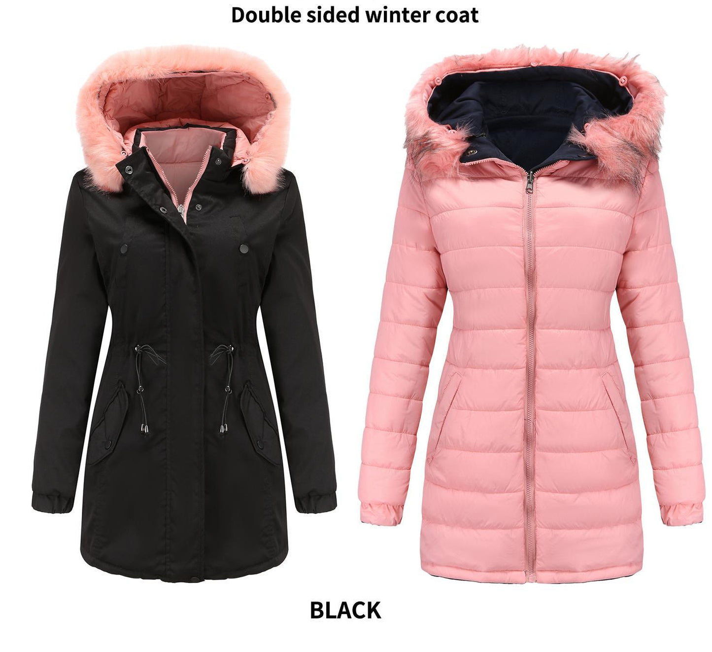 Double Sided Cotton Padded Coat w/ Detachable Hood