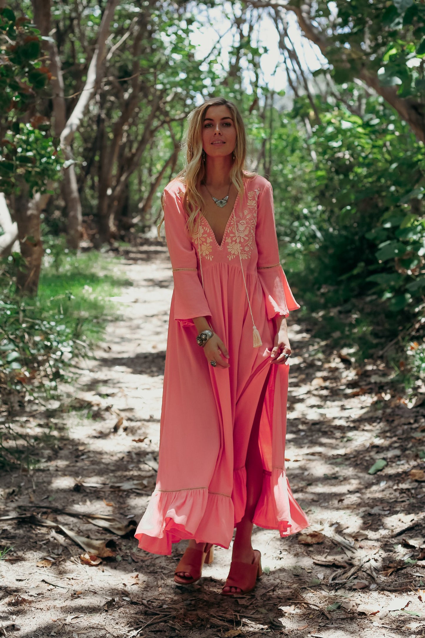 Bohemian Vacation Elegant Embroidered Slits Long Dress