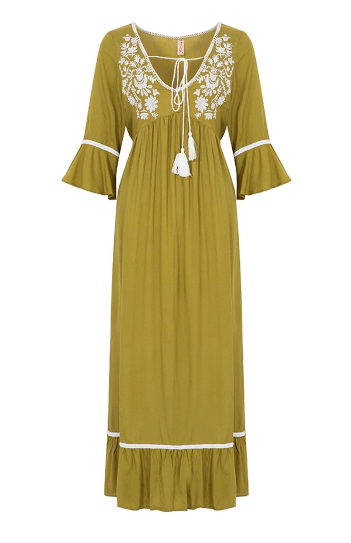 Bohemian Vacation Elegant Embroidered Slits Long Dress