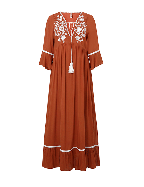 Bohemian Vacation Elegant Embroidered Slits Long Dress