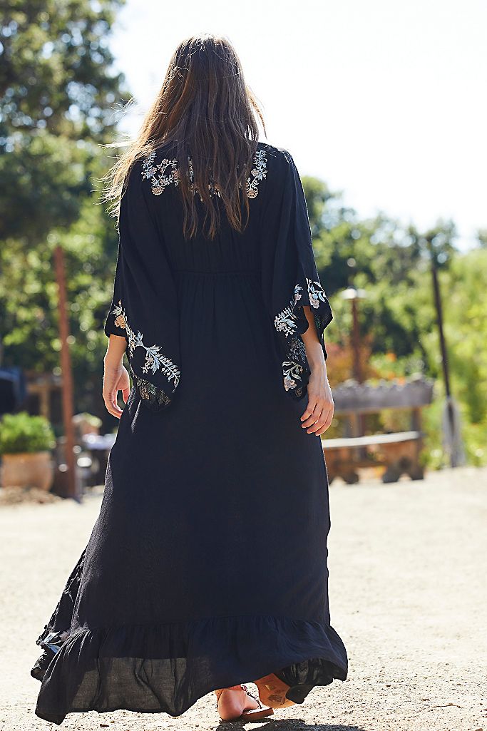 Bohemian Flower Embroidered Vintage Goddess Dress