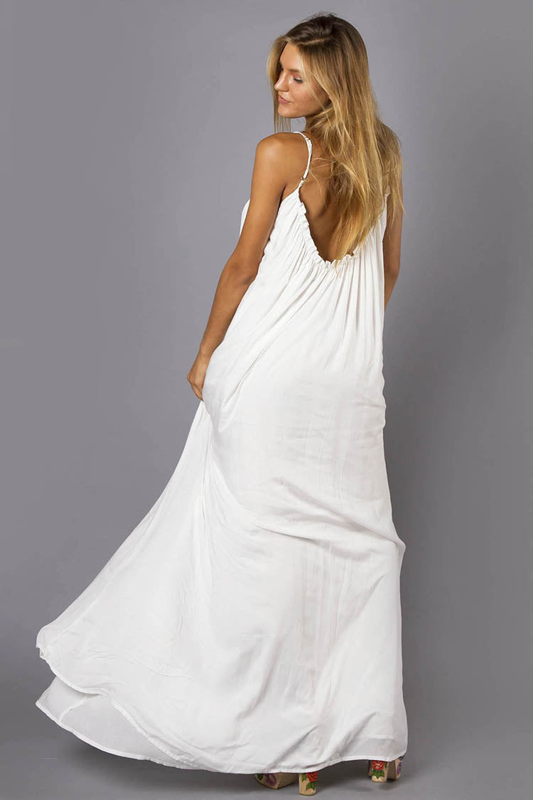 Loose Vacation Elegant Flower Embroidered Sling Dress