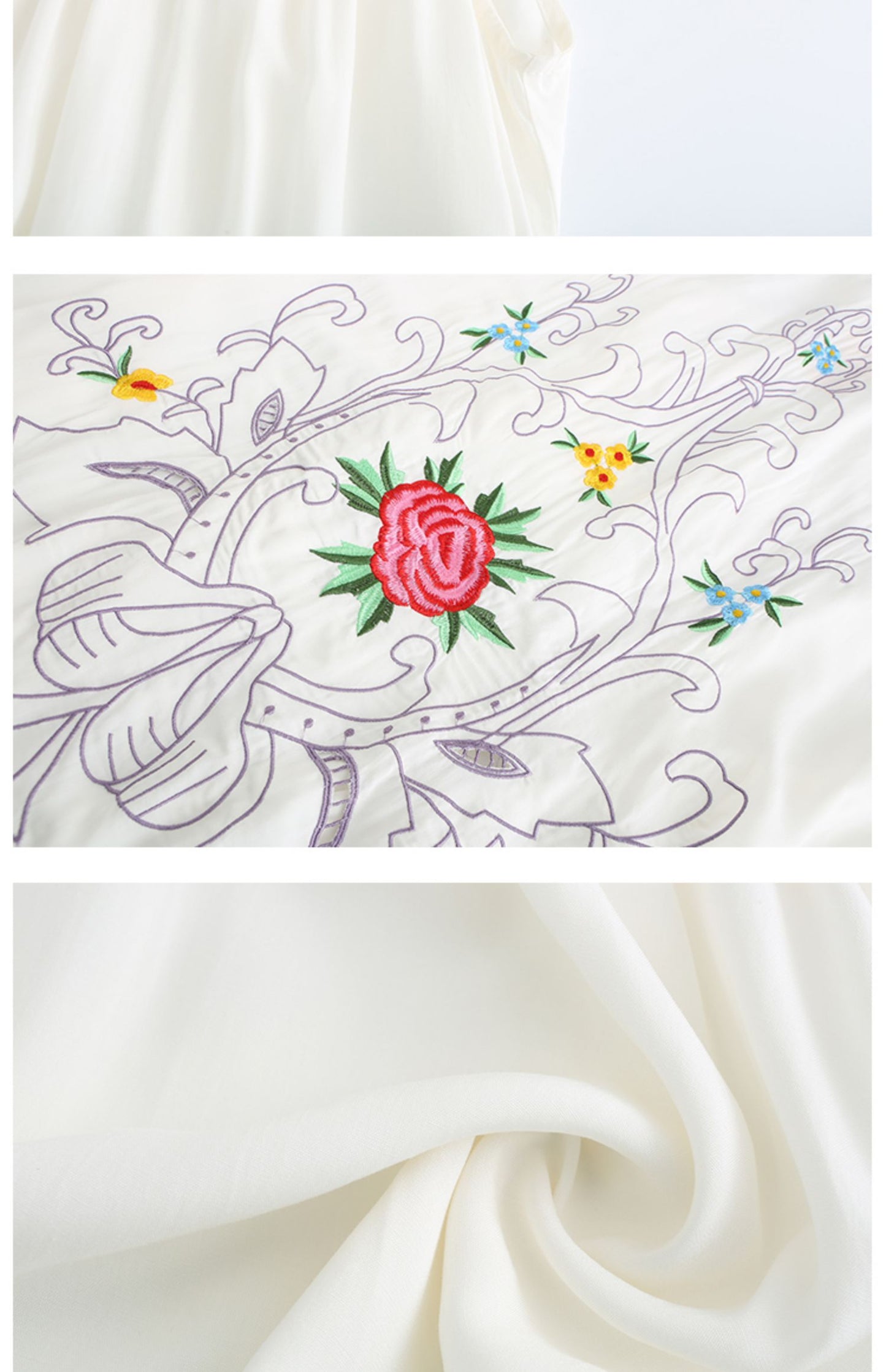 Loose Vacation Elegant Flower Embroidered Sling Dress