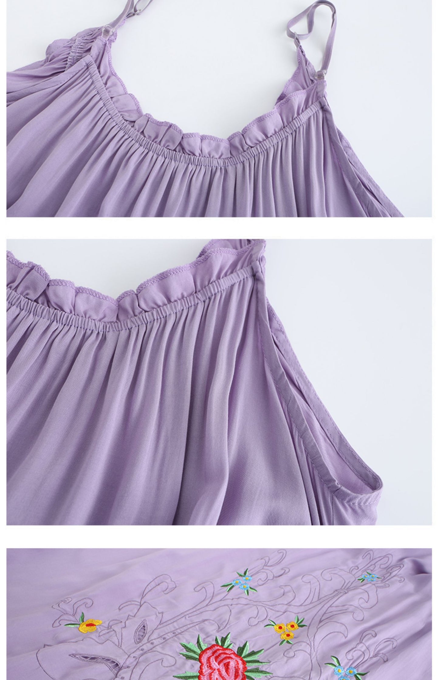 Loose Vacation Elegant Flower Embroidered Sling Dress