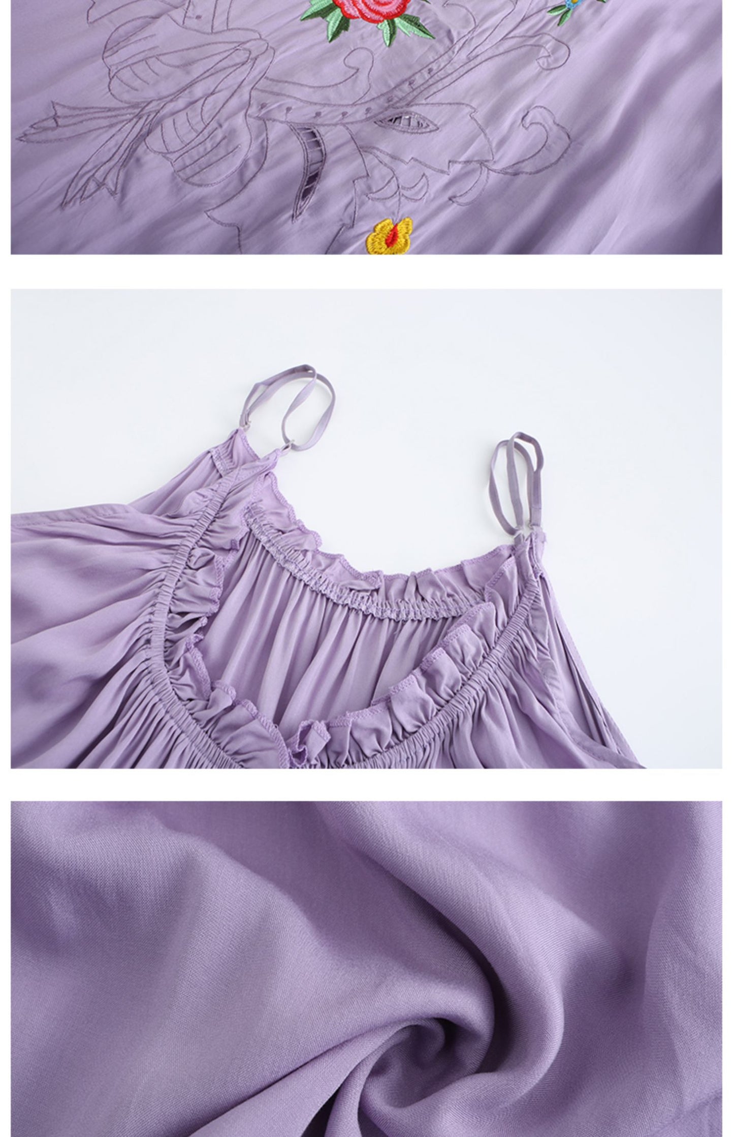 Loose Vacation Elegant Flower Embroidered Sling Dress