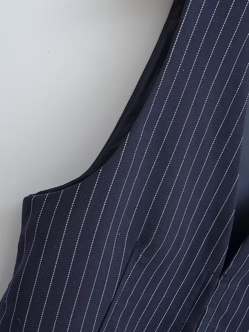 Classic Navy Striped Slim Fit Vest