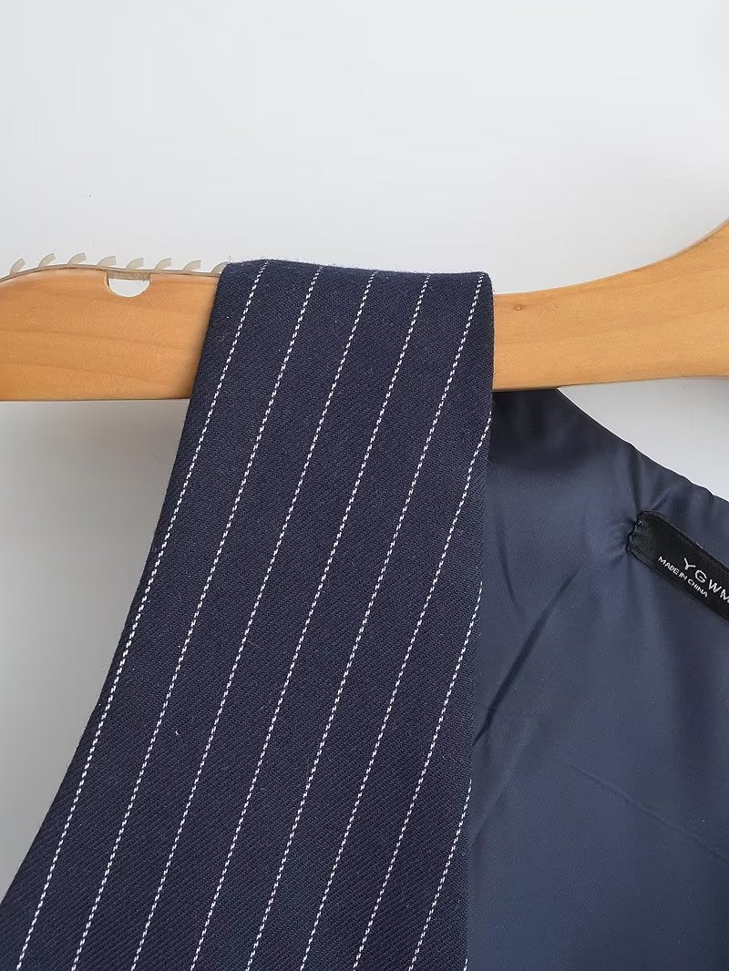 Classic Navy Striped Slim Fit Vest