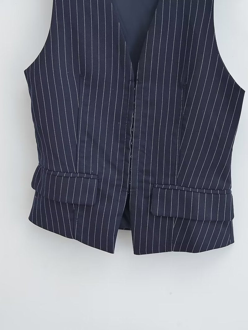 Classic Navy Striped Slim Fit Vest