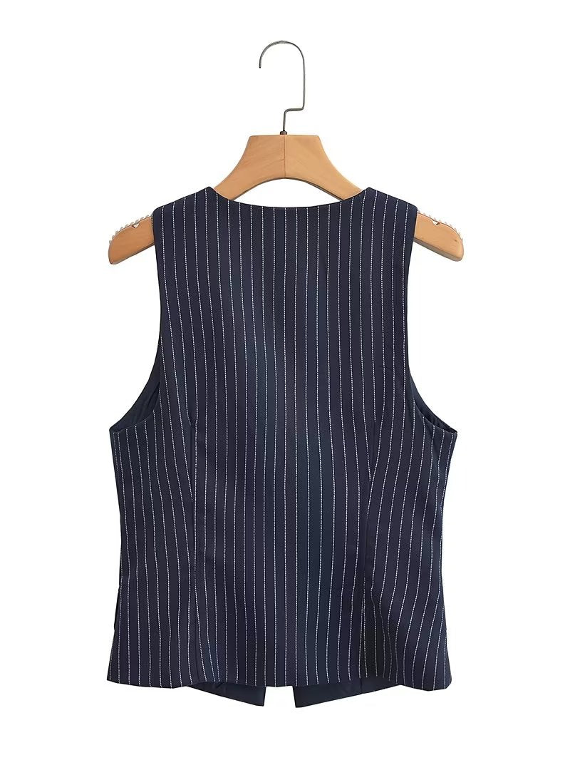 Classic Navy Striped Slim Fit Vest