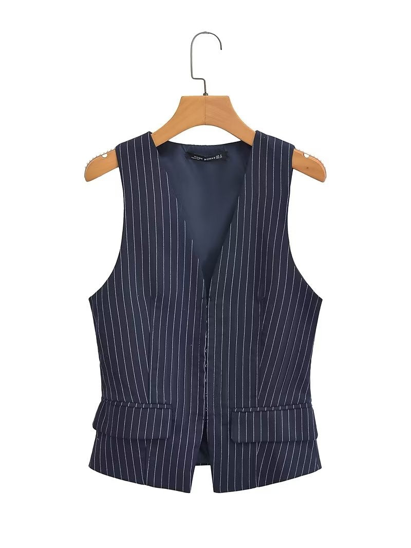 Classic Navy Striped Slim Fit Vest