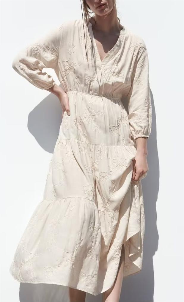 Embroidered Linen Cotton Dress