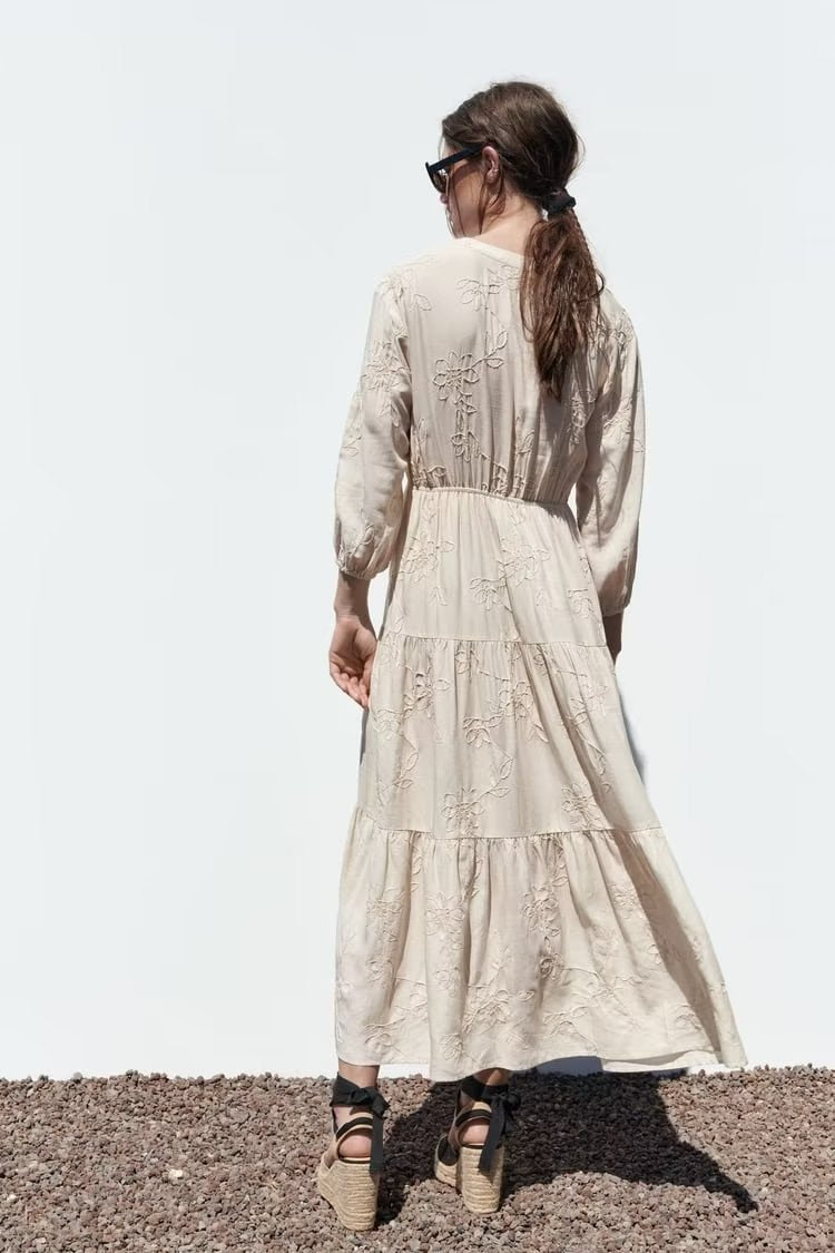 Embroidered Linen Cotton Dress