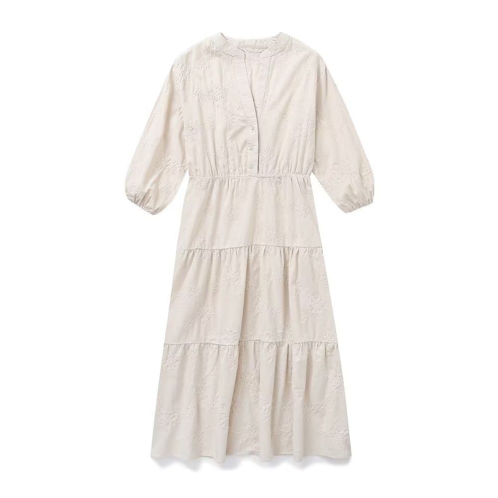 Embroidered Linen Cotton Dress