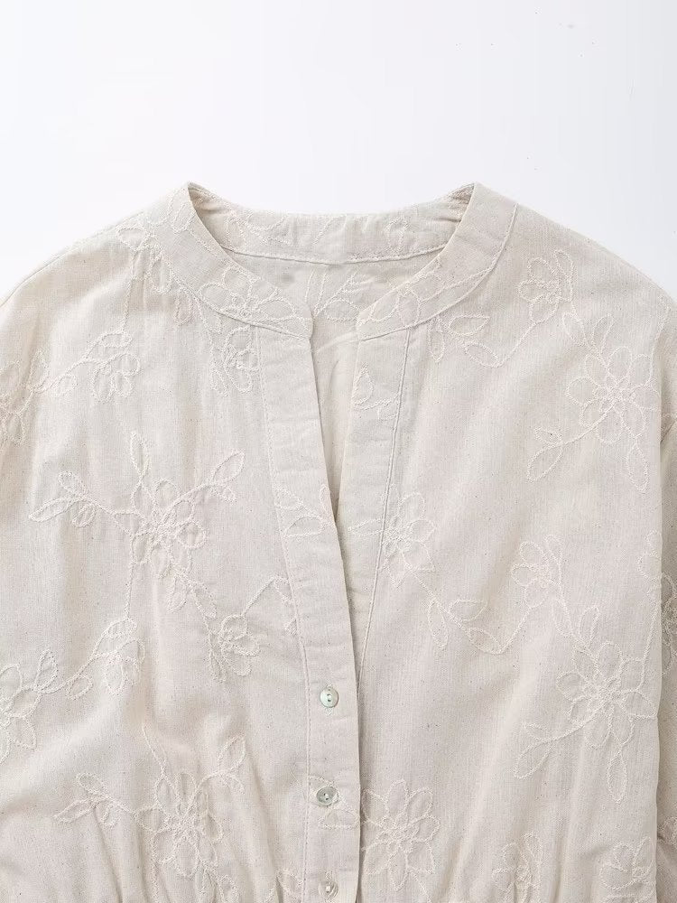 Embroidered Linen Cotton Dress