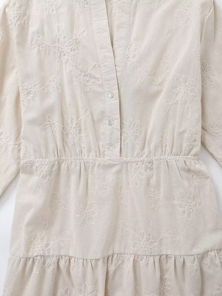 Embroidered Linen Cotton Dress