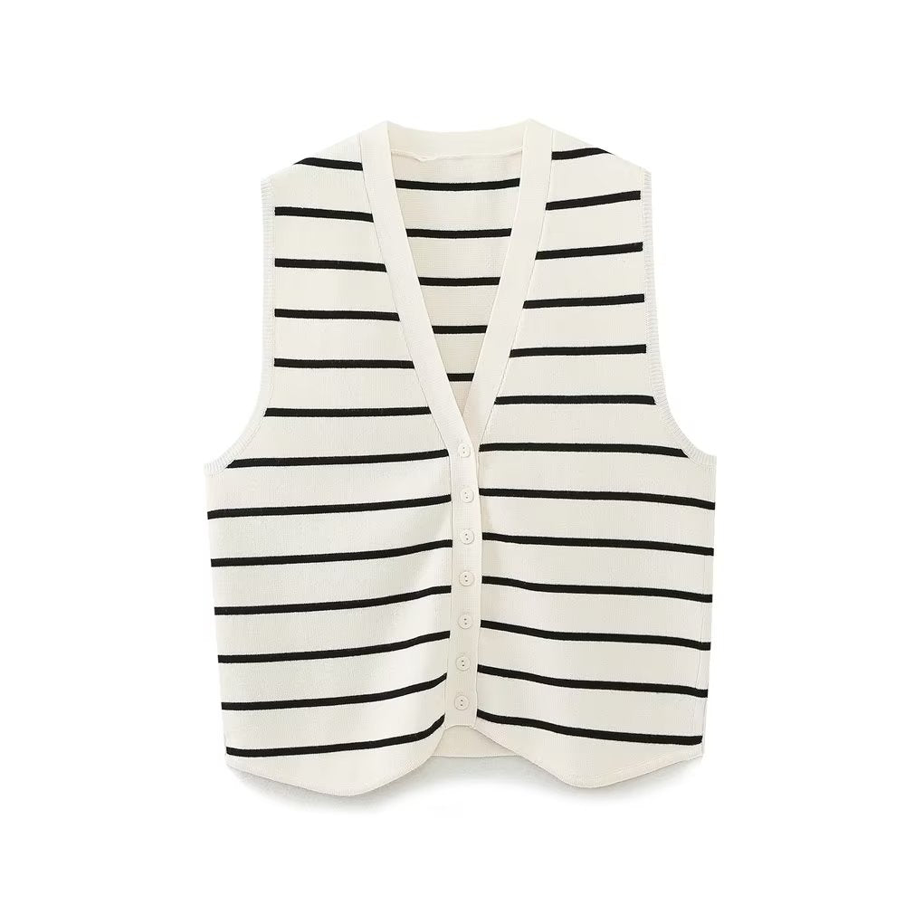 Casual Striped V-neck Knitted Vest