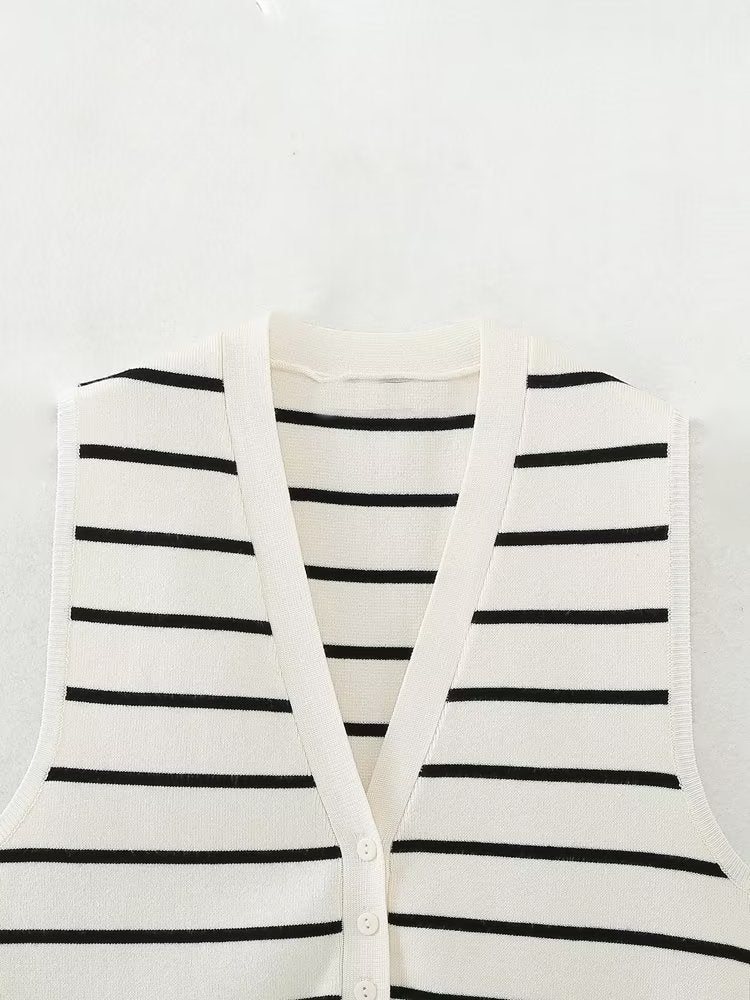 Casual Striped V-neck Knitted Vest