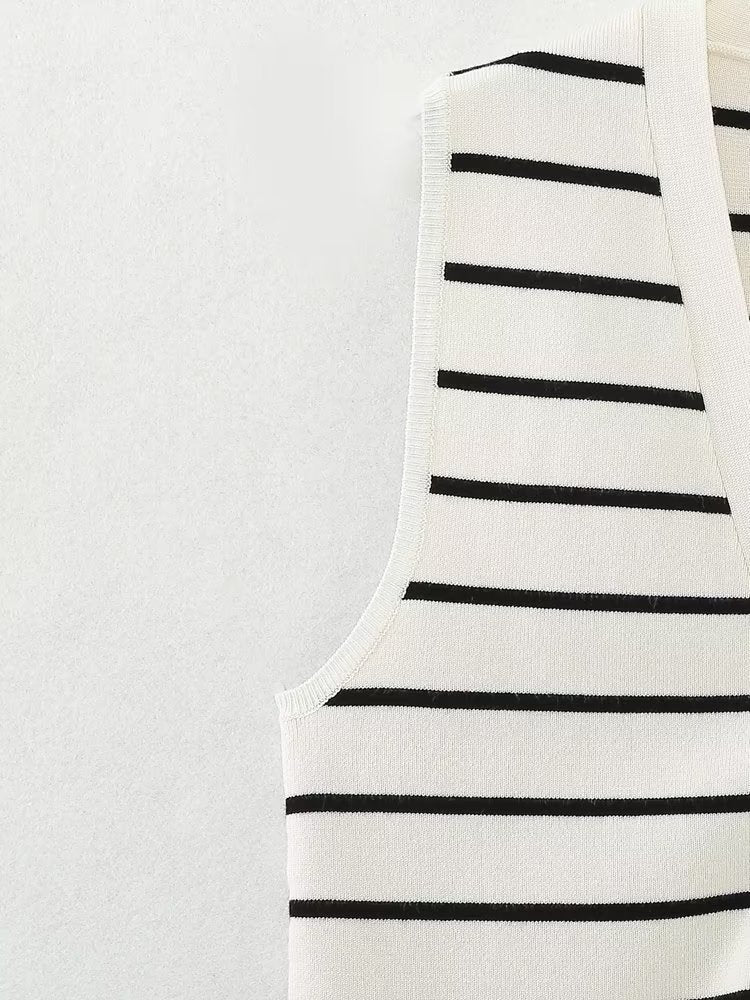 Casual Striped V-neck Knitted Vest