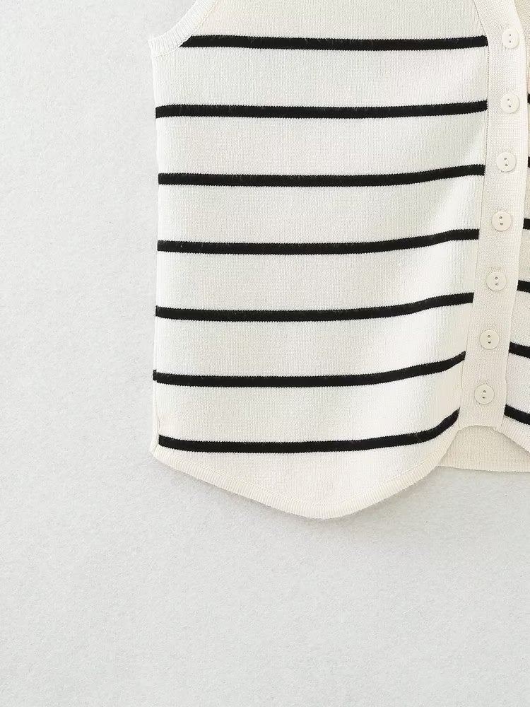 Casual Striped V-neck Knitted Vest