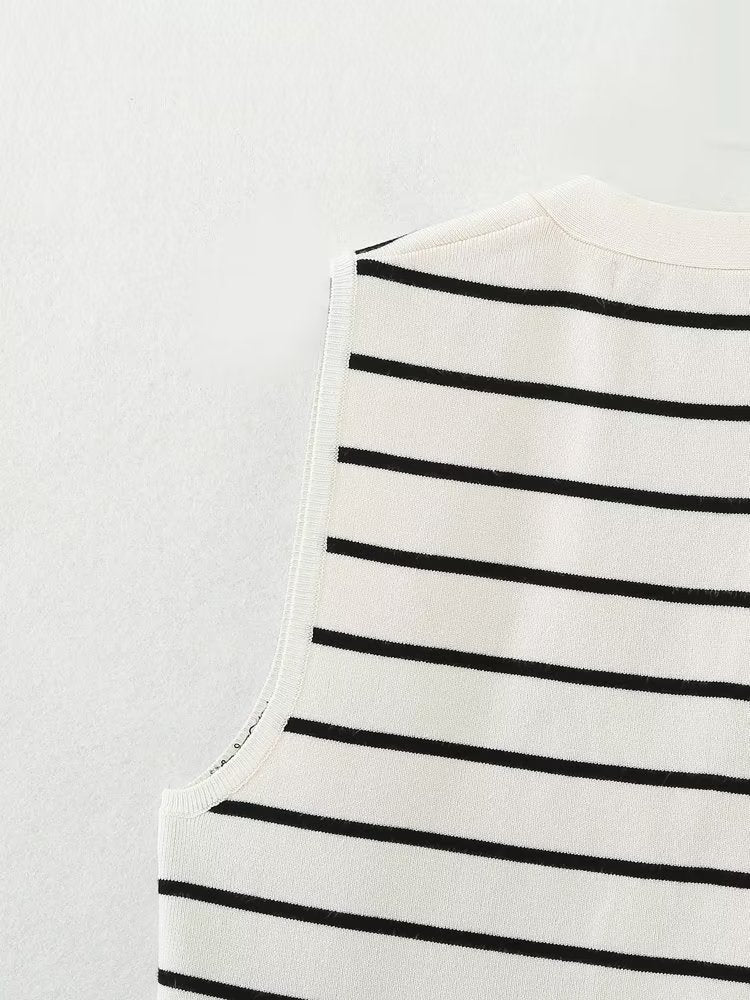 Casual Striped V-neck Knitted Vest