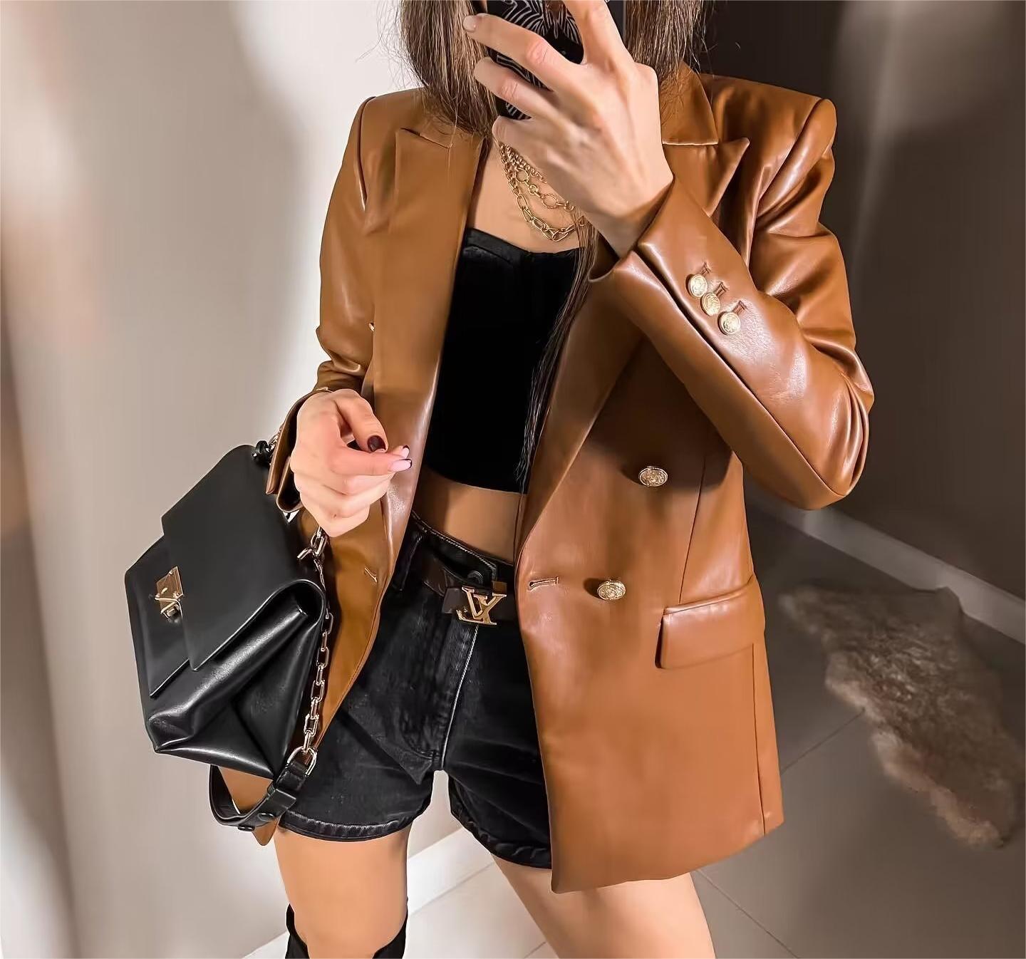Mae Faux Leather Blazer