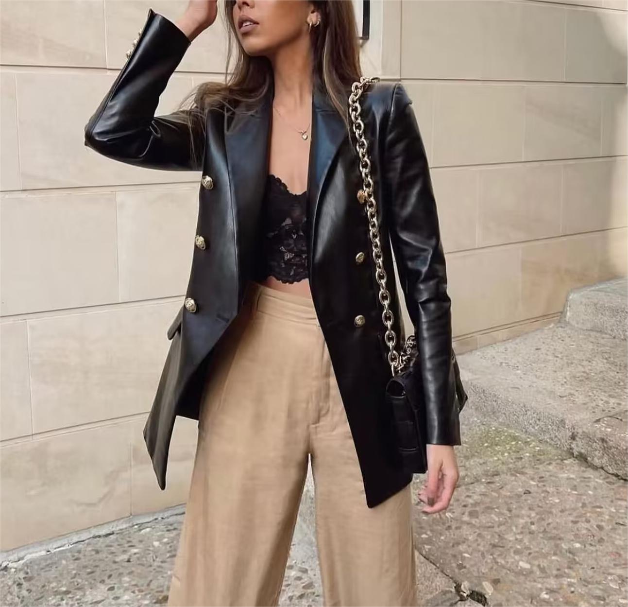 Mae Faux Leather Blazer