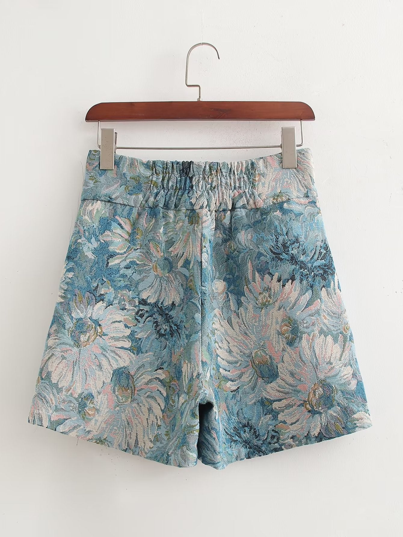 Floral Jacquard High Waist Shorts