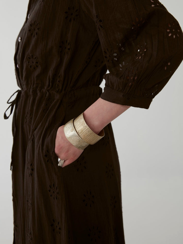 Embroidered Cotton Lapel Dress