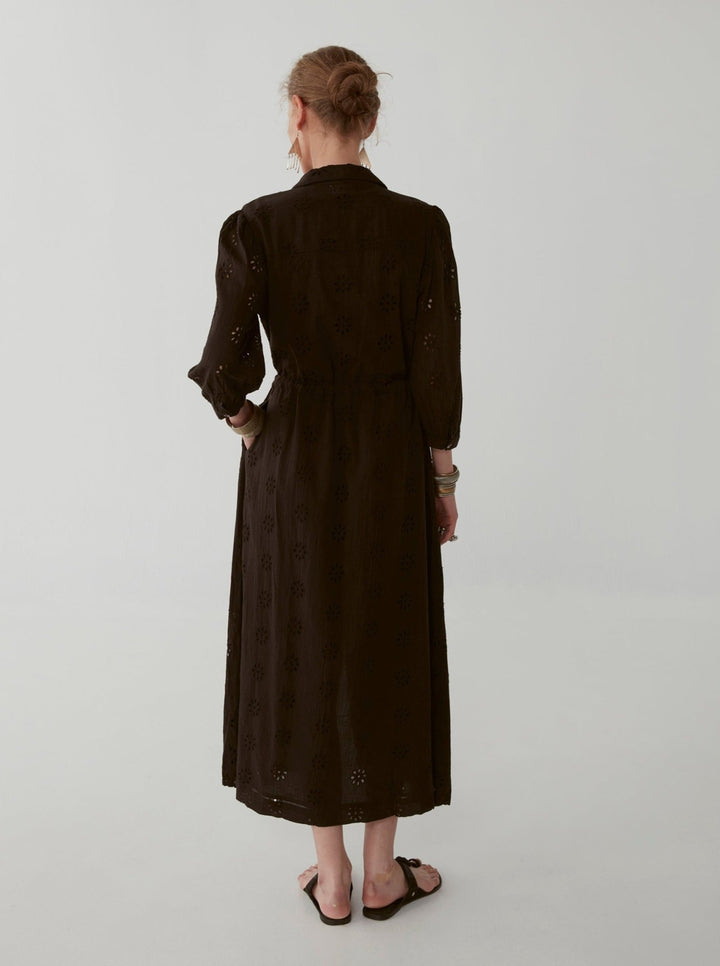 Embroidered Cotton Lapel Dress