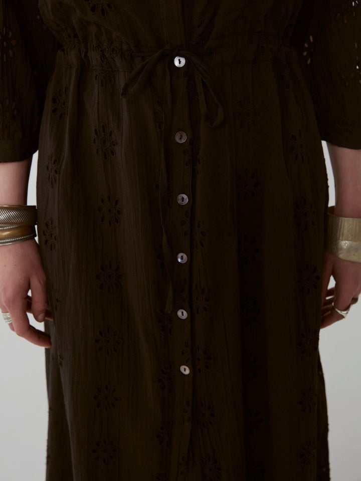 Embroidered Cotton Lapel Dress