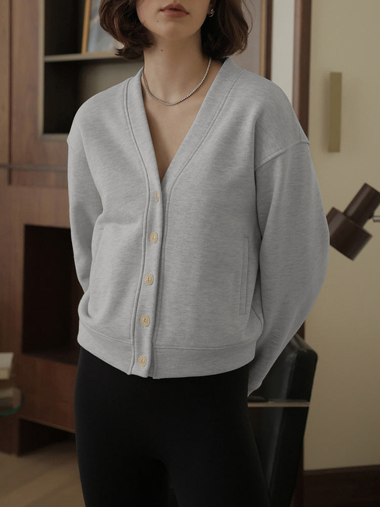 French V neck Cotton Cardigan