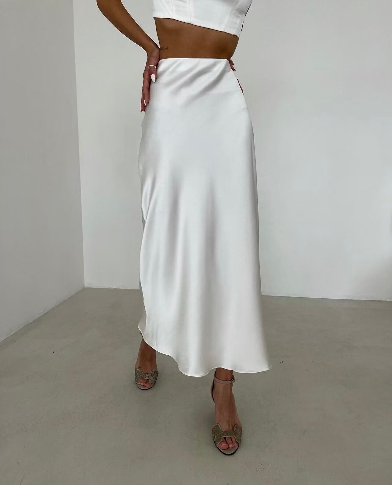 Glossy Casual Slim Satan Skirt
