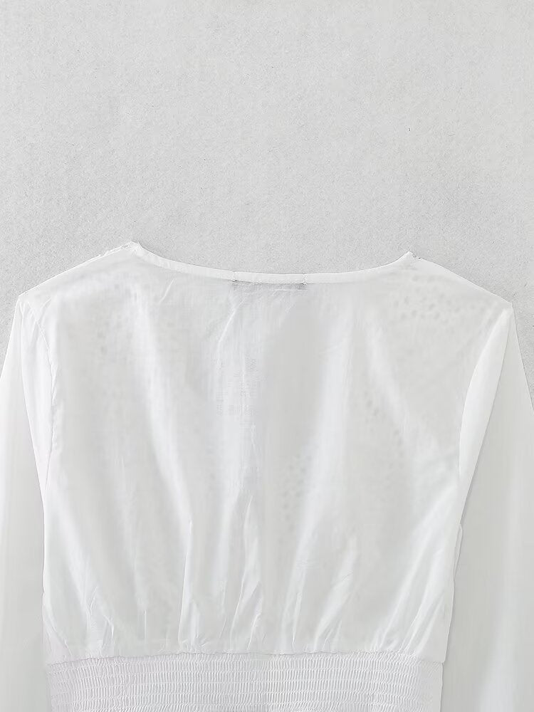 Lace V-neck Embroidery Short Blouse