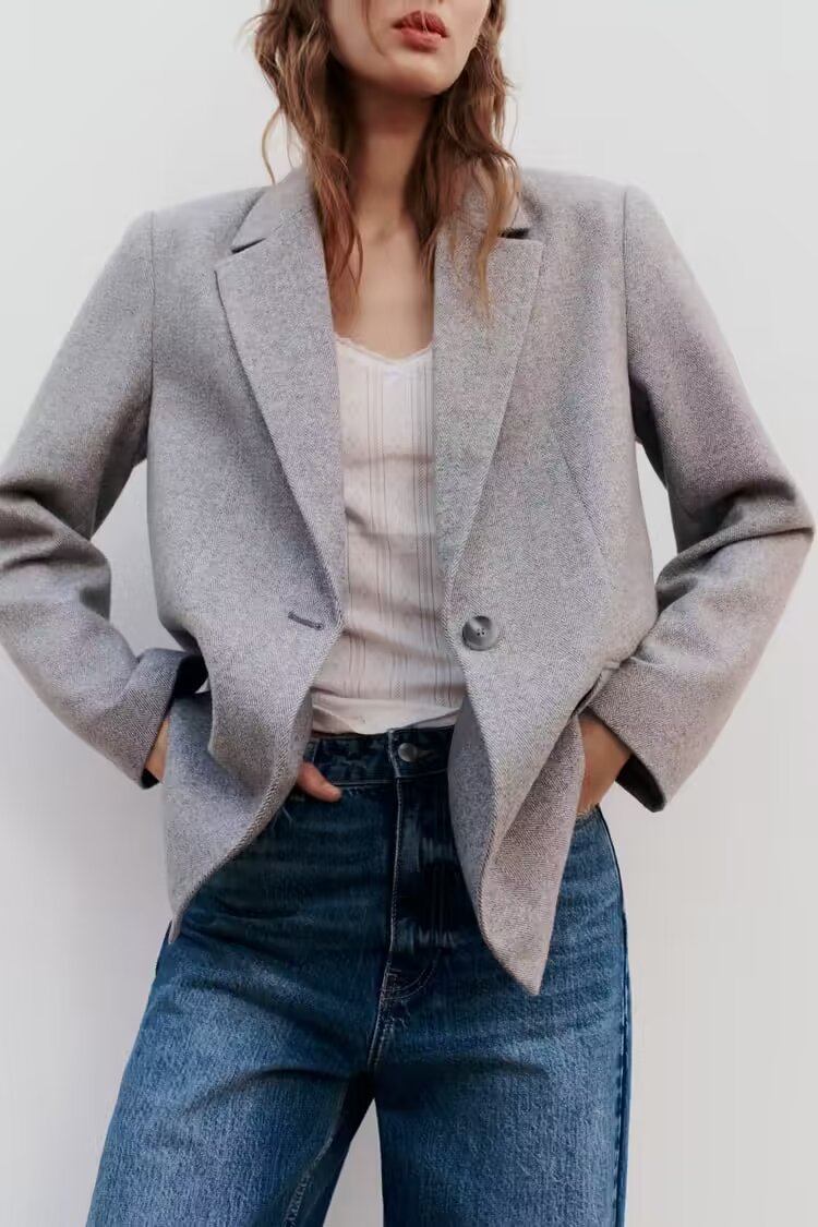 Casual Herringbone Twill Blazer