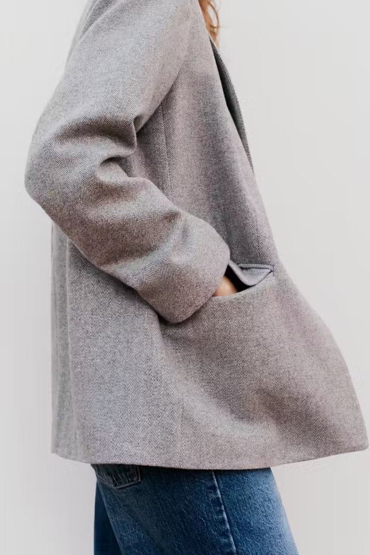 Casual Herringbone Twill Blazer