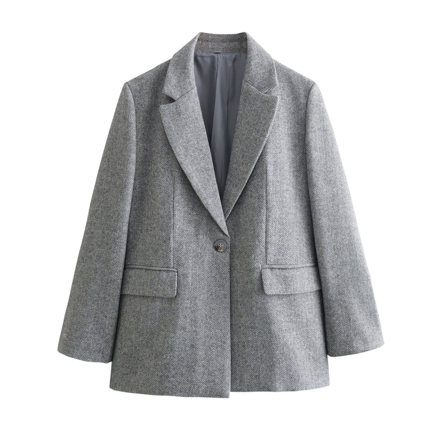 Casual Herringbone Twill Blazer