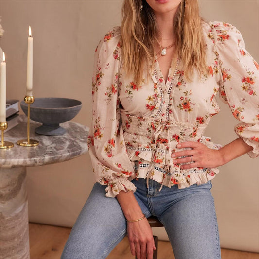Romantic Smocking Floral Blouse