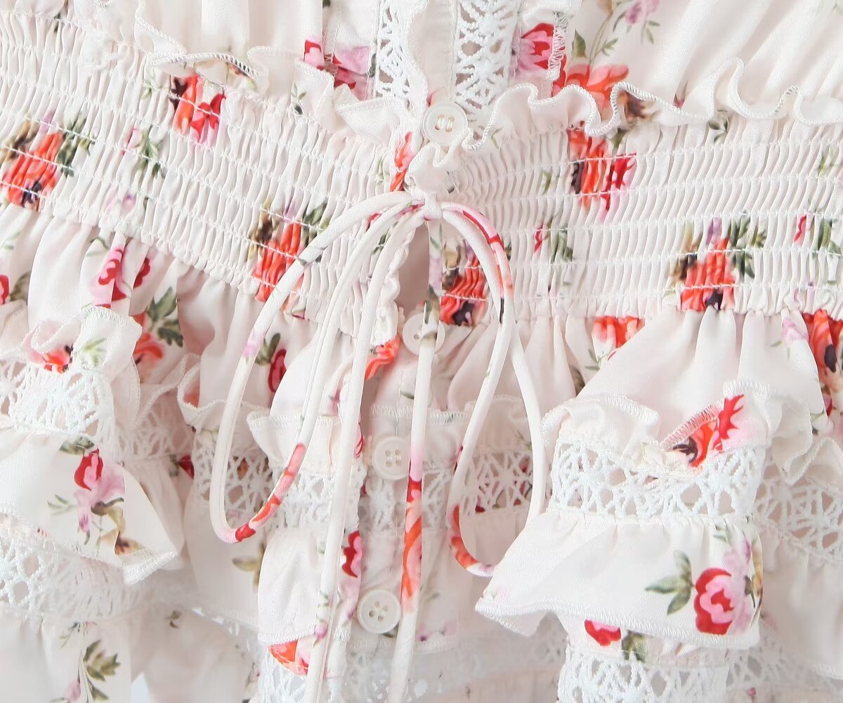 Romantic Smocking Floral Blouse