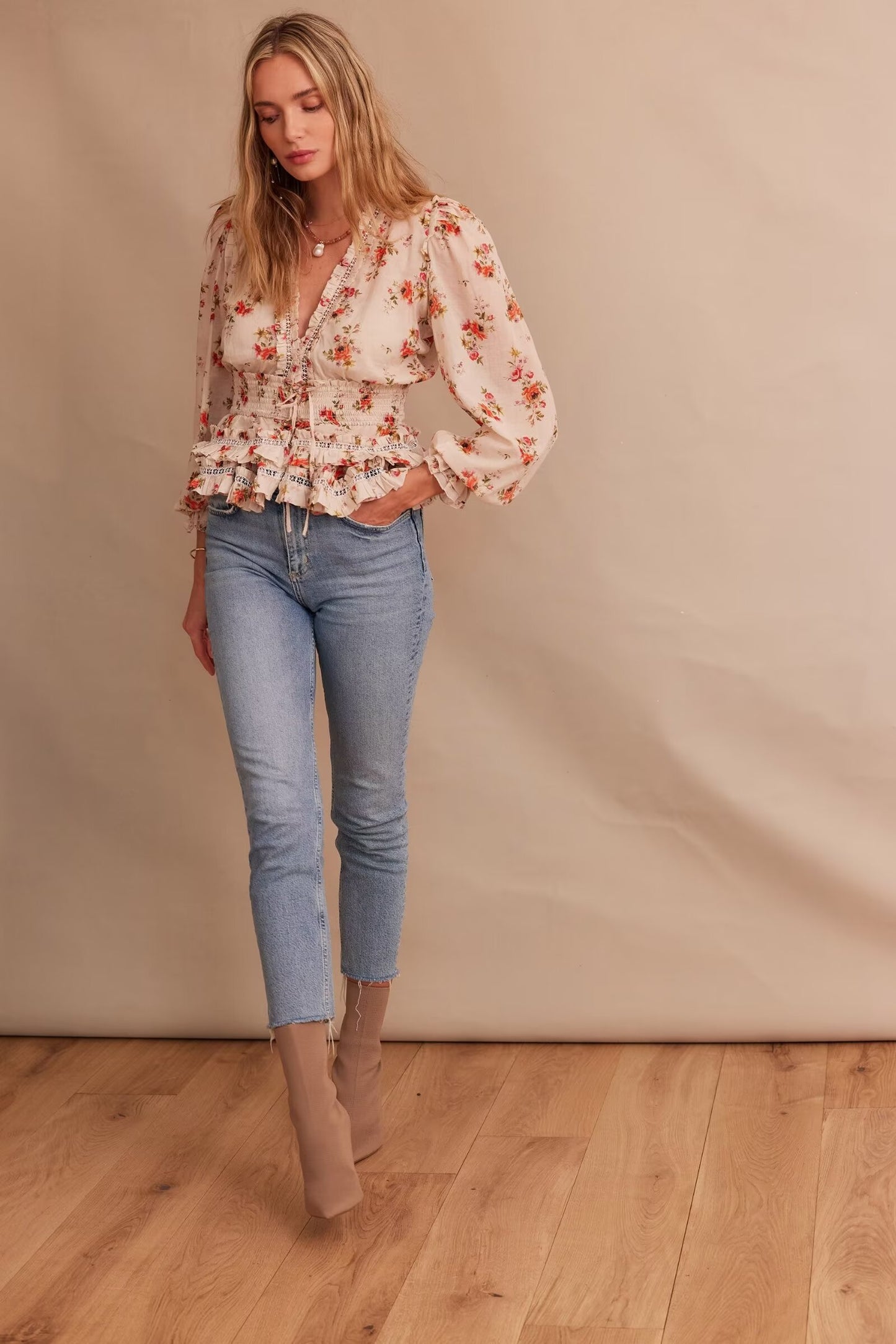 Romantic Smocking Floral Blouse