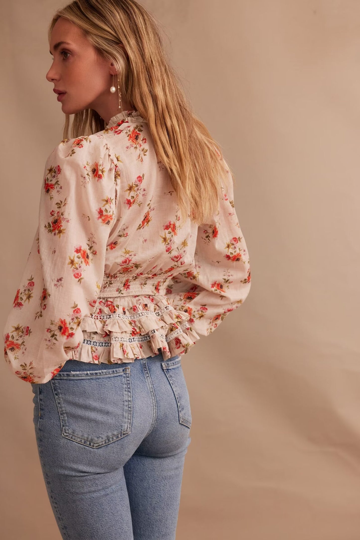 Romantic Smocking Floral Blouse