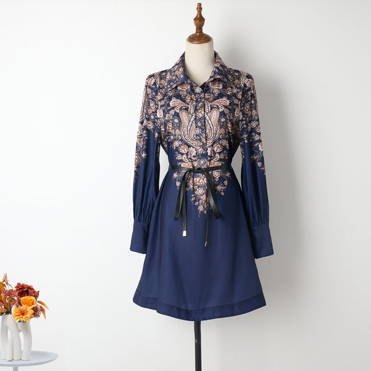 Paisley Lace Up Navy Dress