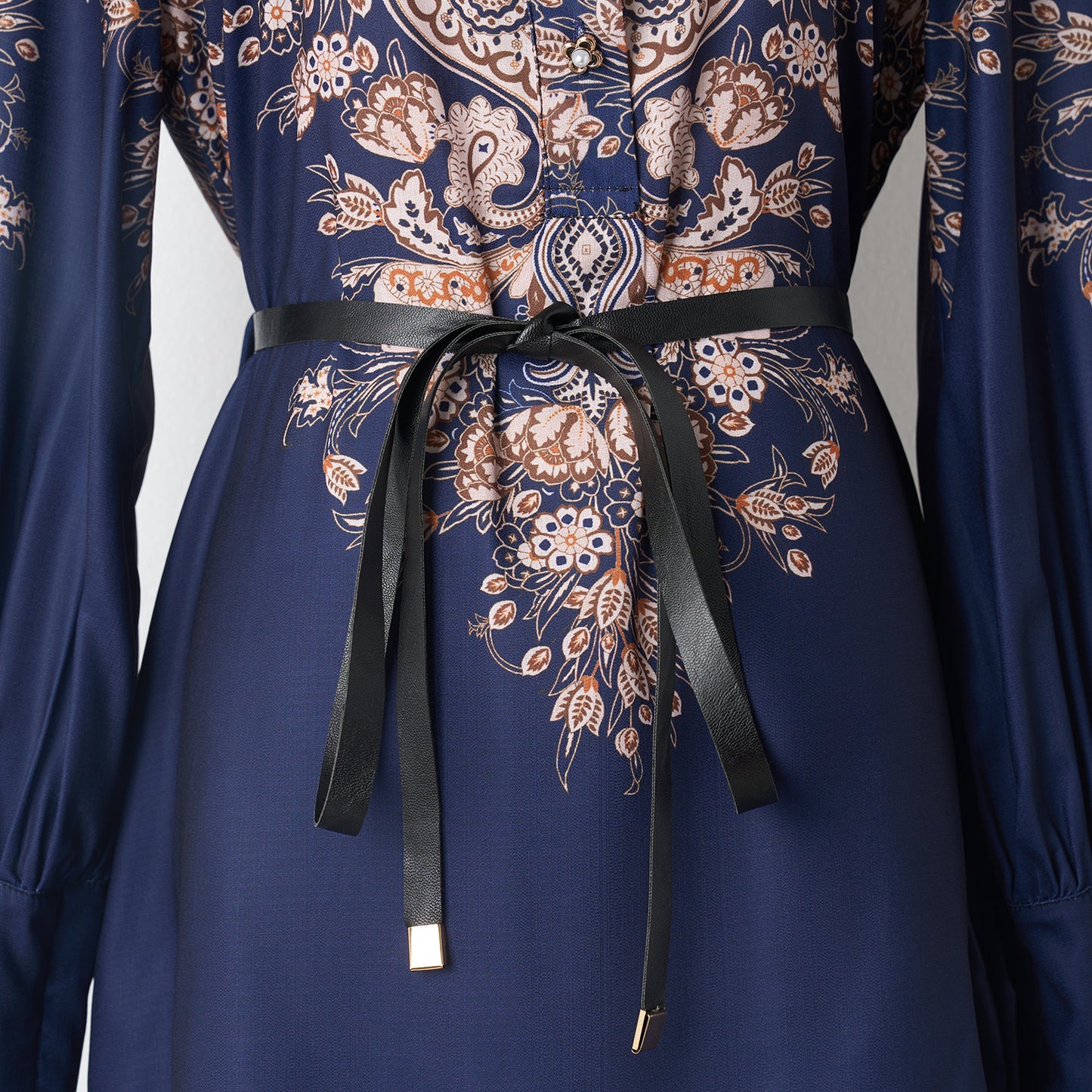 Paisley Lace Up Navy Dress