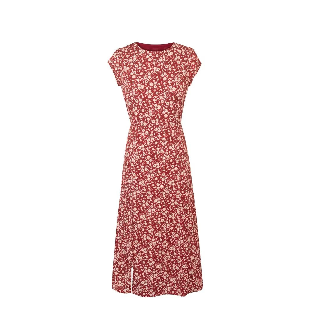 Red Floral Split Dress