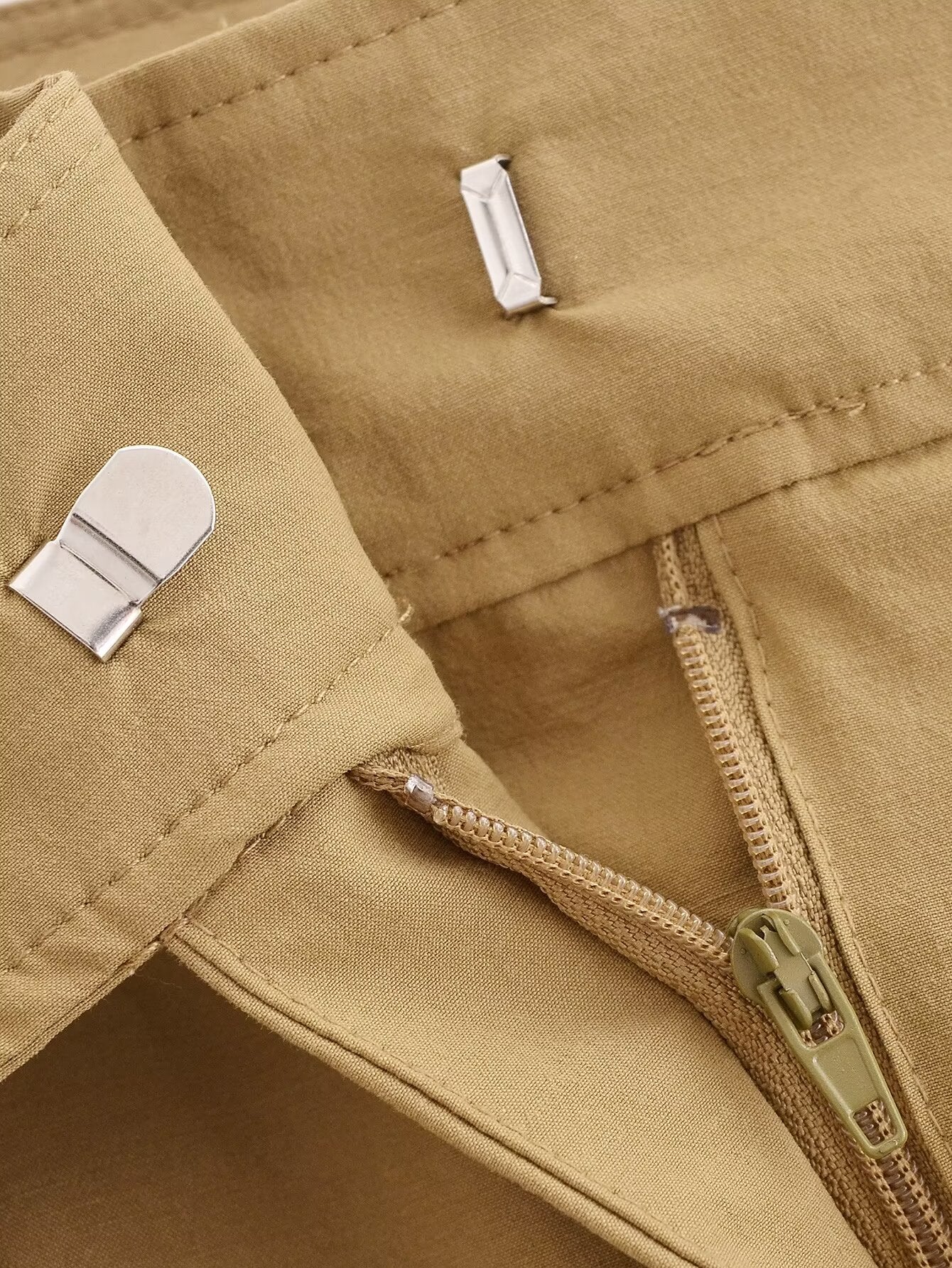 Khaki Buckle Midi Skirt