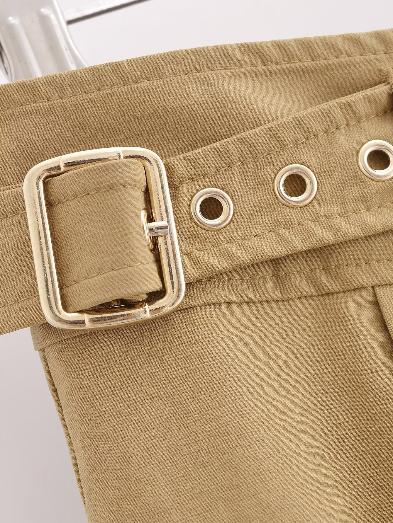 Khaki Buckle Midi Skirt