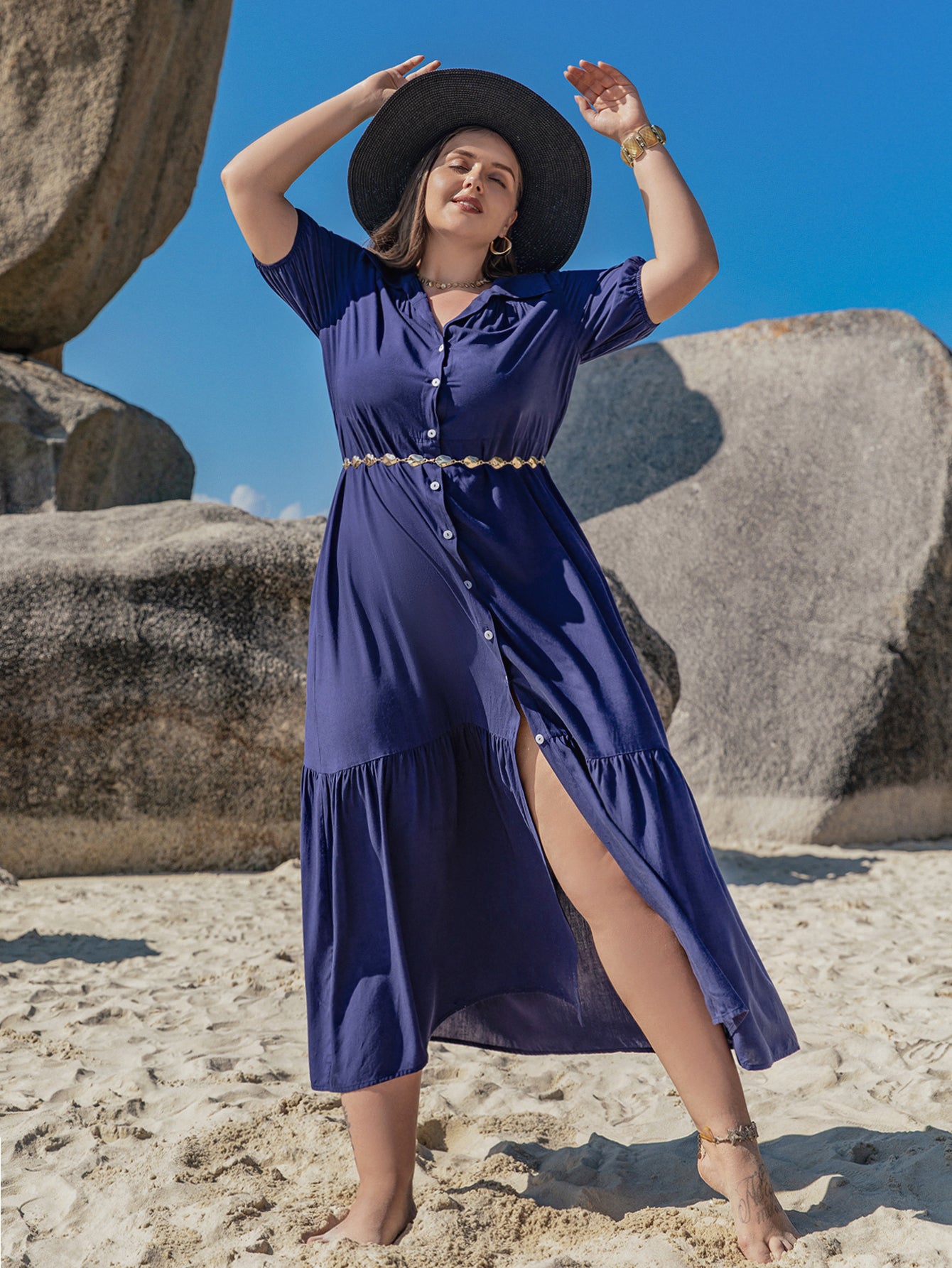 Breathable Navy Shirt dress
