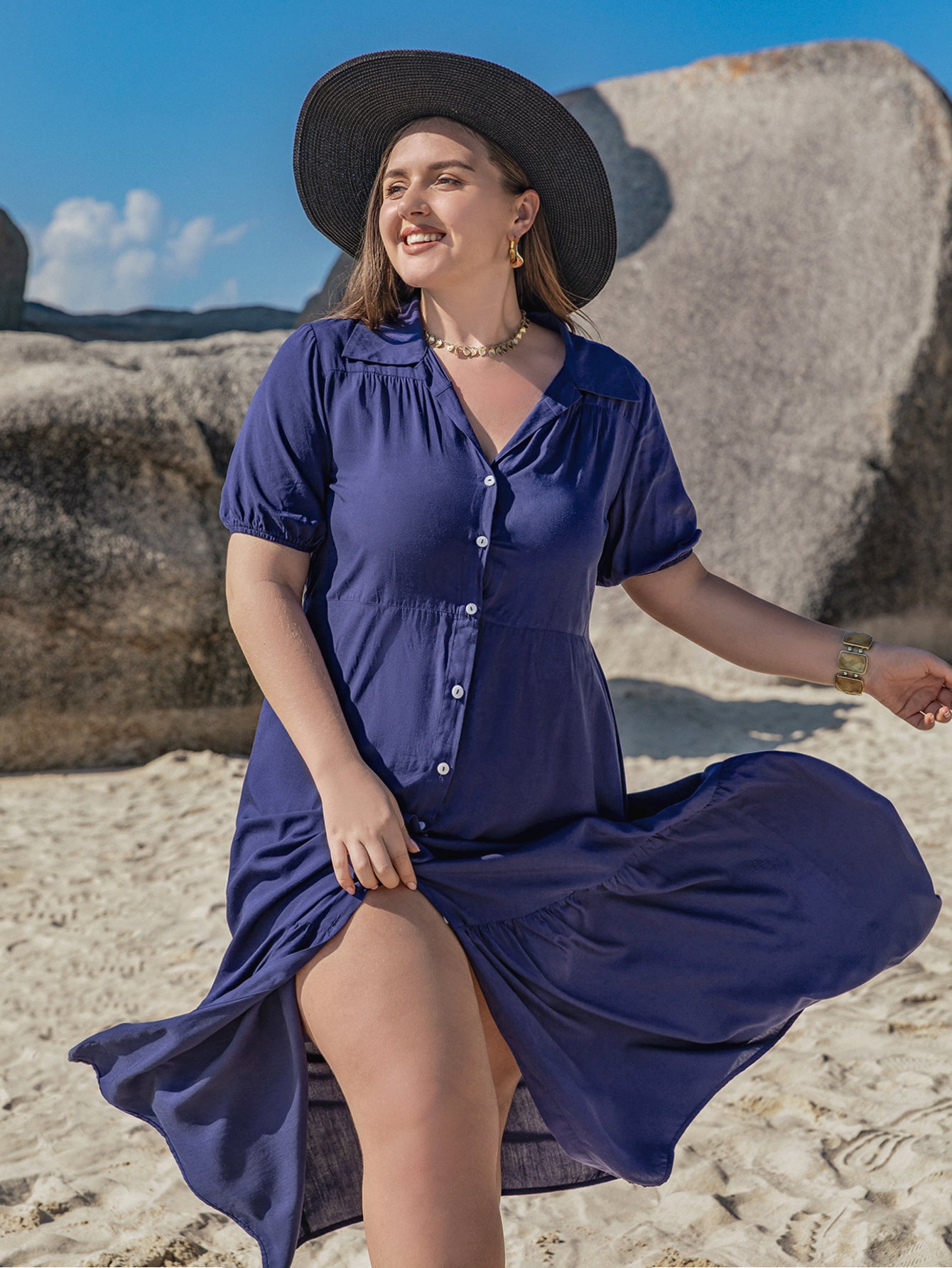 Breathable Navy Shirt dress