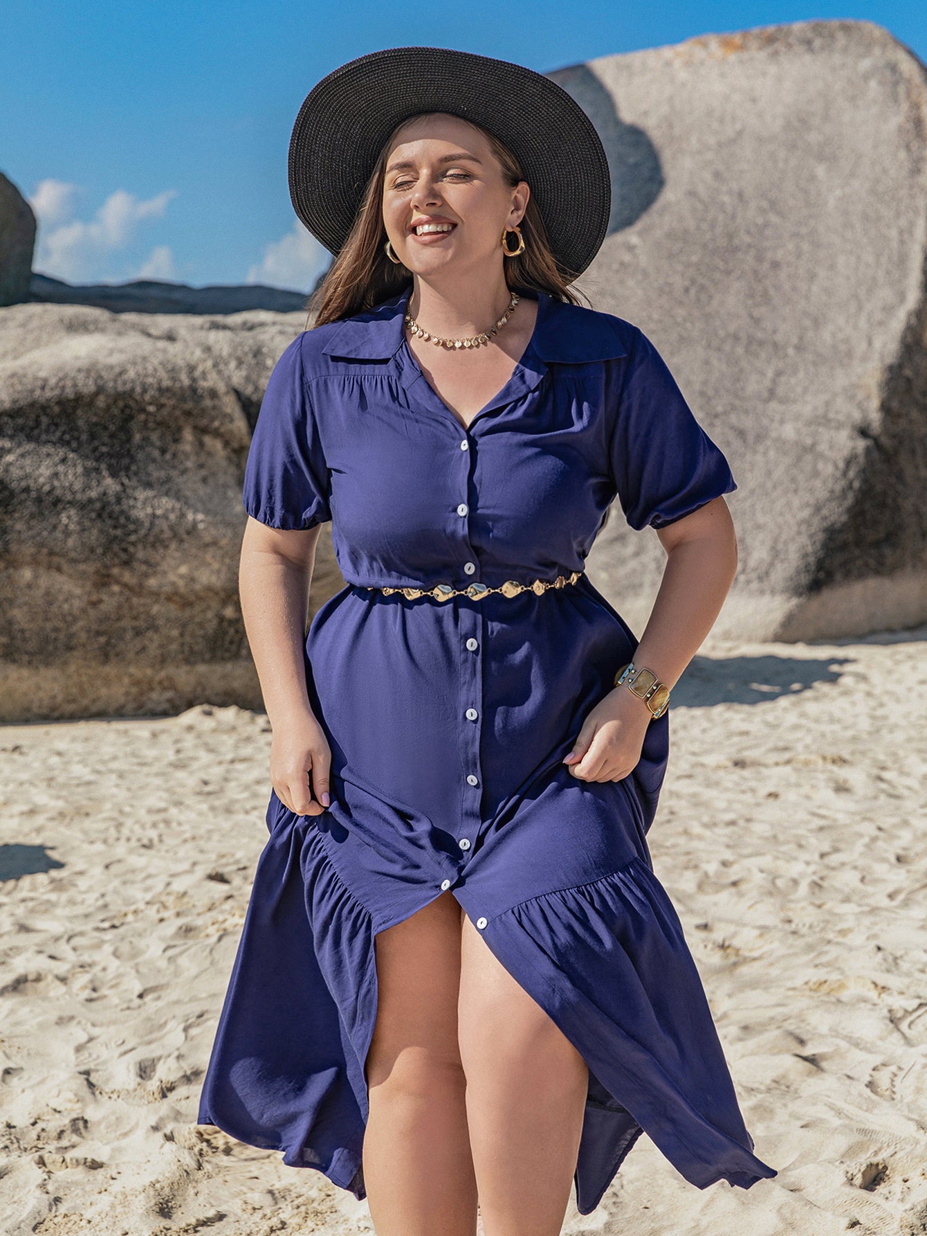 Breathable Navy Shirt dress