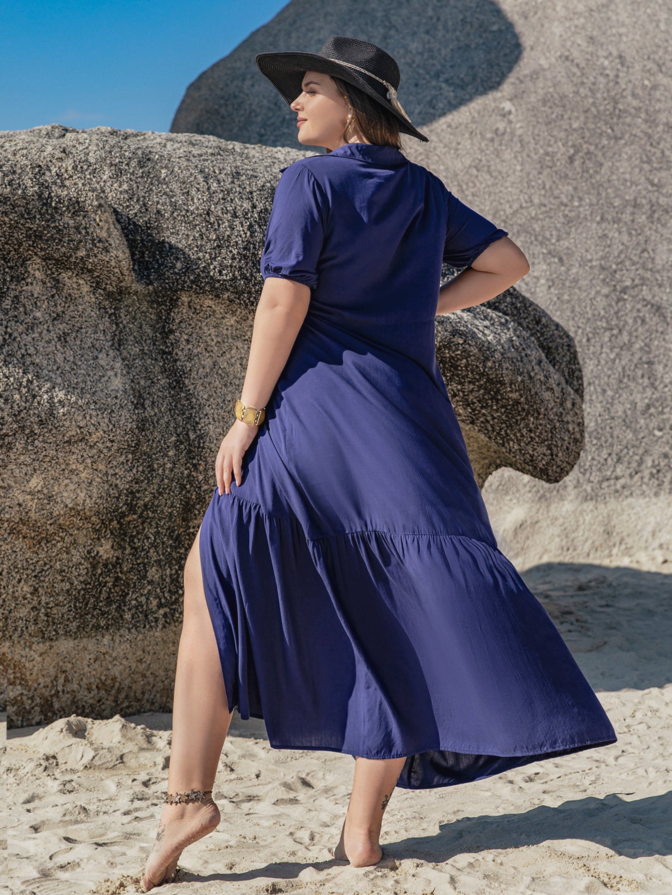 Breathable Navy Shirt dress