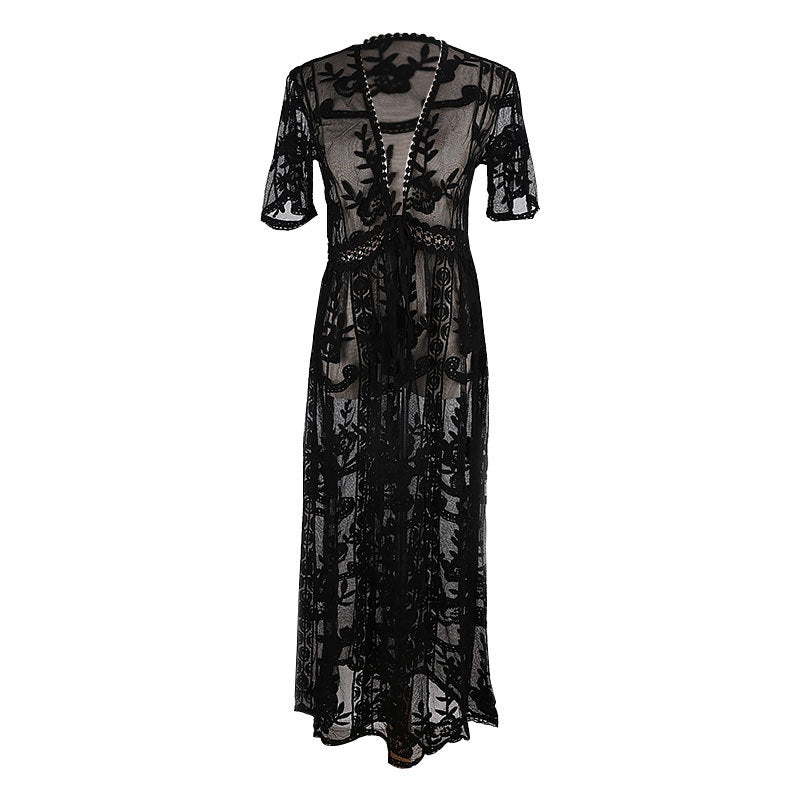 Lace Embroidery Beach Cover-up